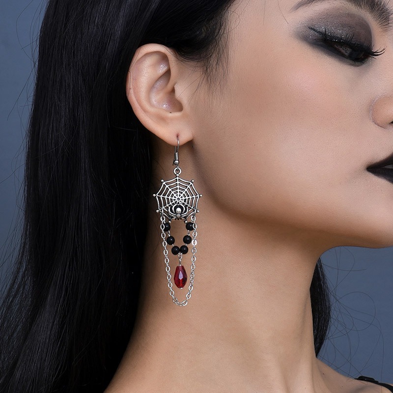Pendientes de telaraña de araña con cadena hueca geométrica, estilo retro gótico, para mujeres, múltiples capas — imagen 6