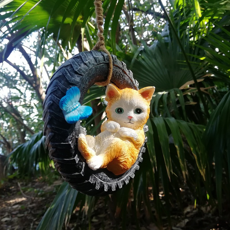 Garden terrace outdoor cat swing resin ornaments — image 8