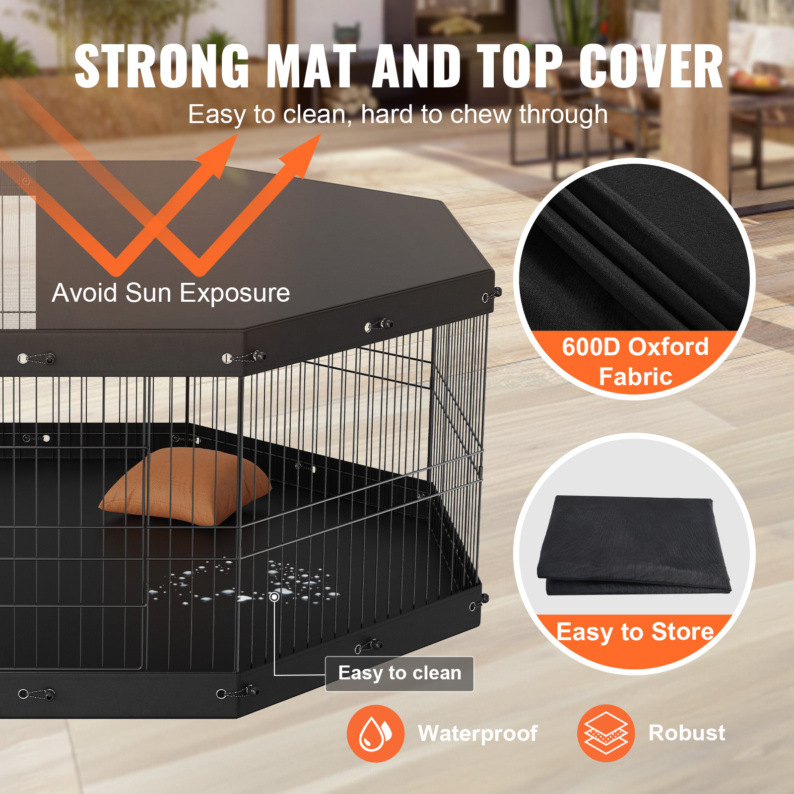 VEVOR Dog Playpen, 8 Panels Foldable Metal Dog Exercise Pen With Top Cover And Bottom Pad, 24in H Pet Fence Puppy Crate Kennel, Indoor Outdoor Dog Pen For Small Medium Pets, For Camping, Yard — imagen 2