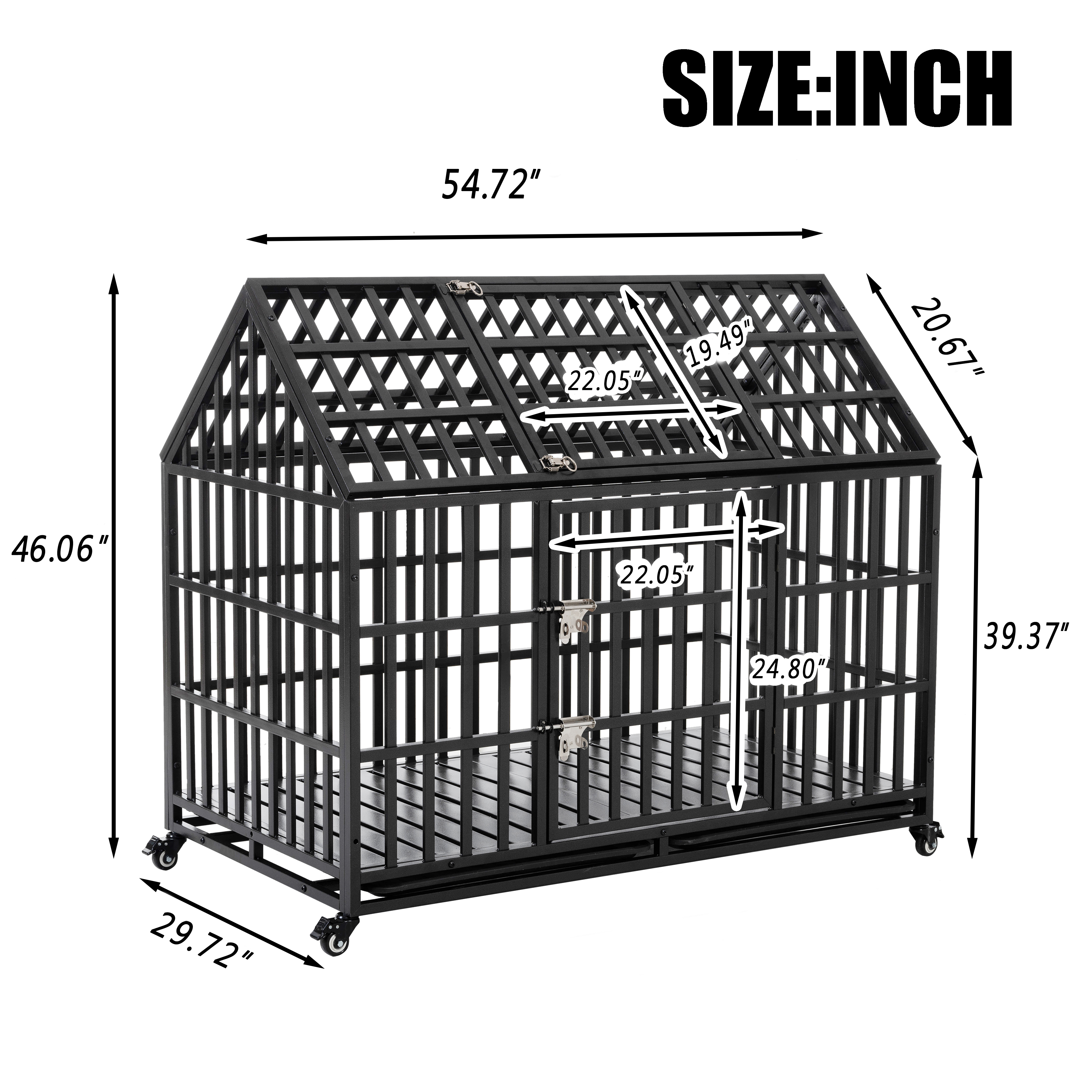 Jaula Resistente para Perros de 55", Jaula Grande de Metal Resistente para Perros Grandes con 4 Ruedas con Bloqueo — imagen 2