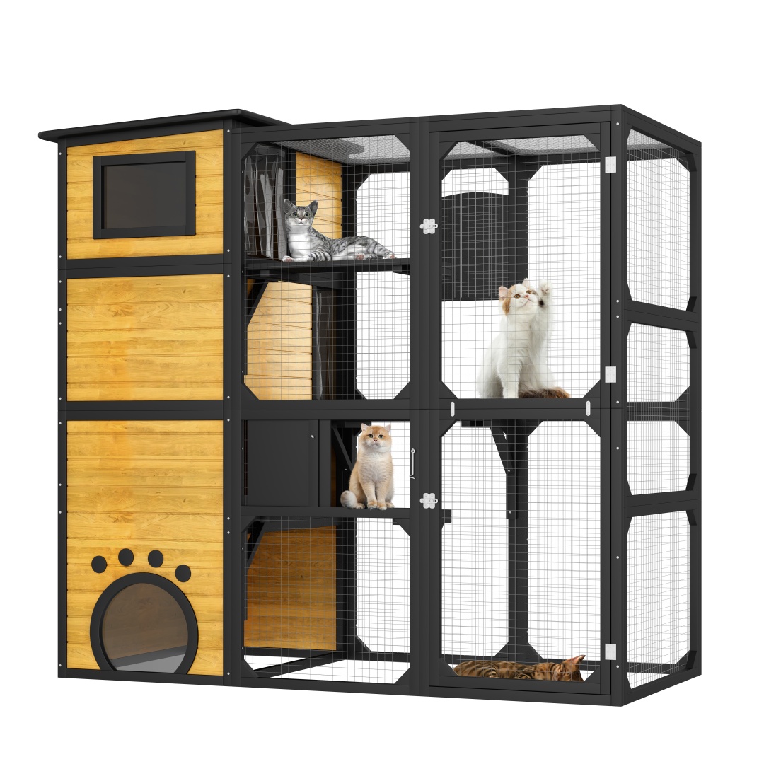 GO Large Cat Catio 4 Tiers Cat Enclosure For Outdoor, Cat House Weatherproof Attached To Window For Multiple Cats With Platforms And Resting Rooms, Brown — image 11