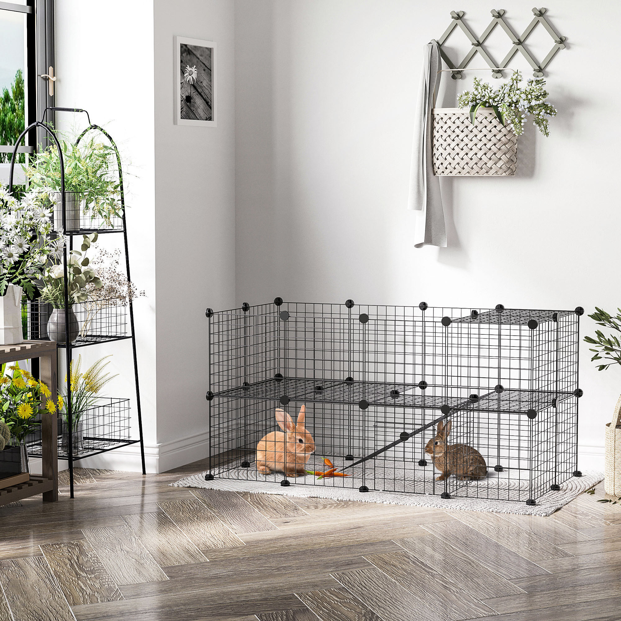 Corral para Animales Pequeños de 36 Paneles con Puerta, Jaula C&C para Armar para Cuyos con Rampa, Recinto de Alambre Metálico Portátil para Conejos y Erizos, 14 x 14 pulg — imagen 1