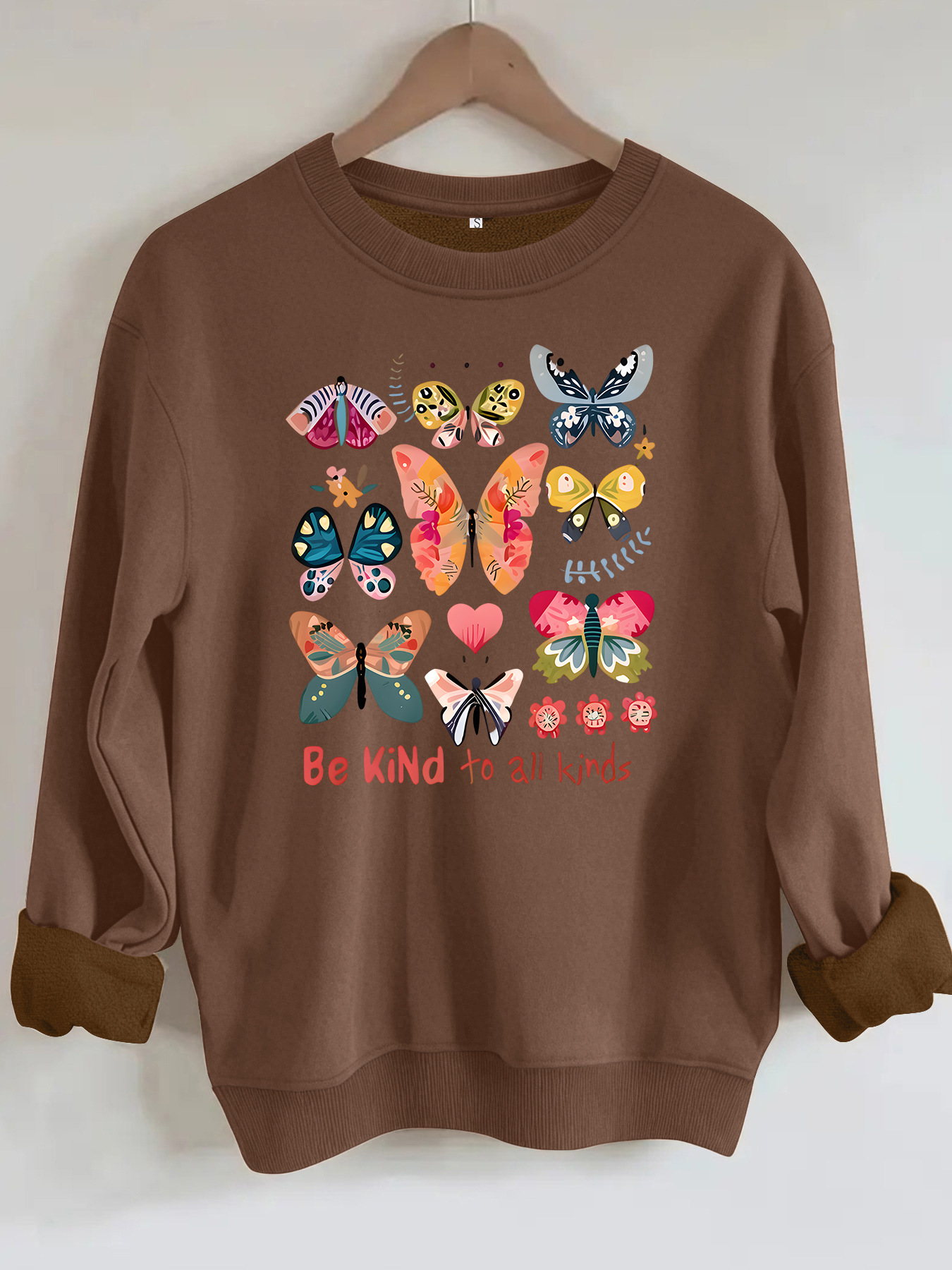 Butterfly and Goodwill Text Printed Round Neck Hoodie for Women — image 13