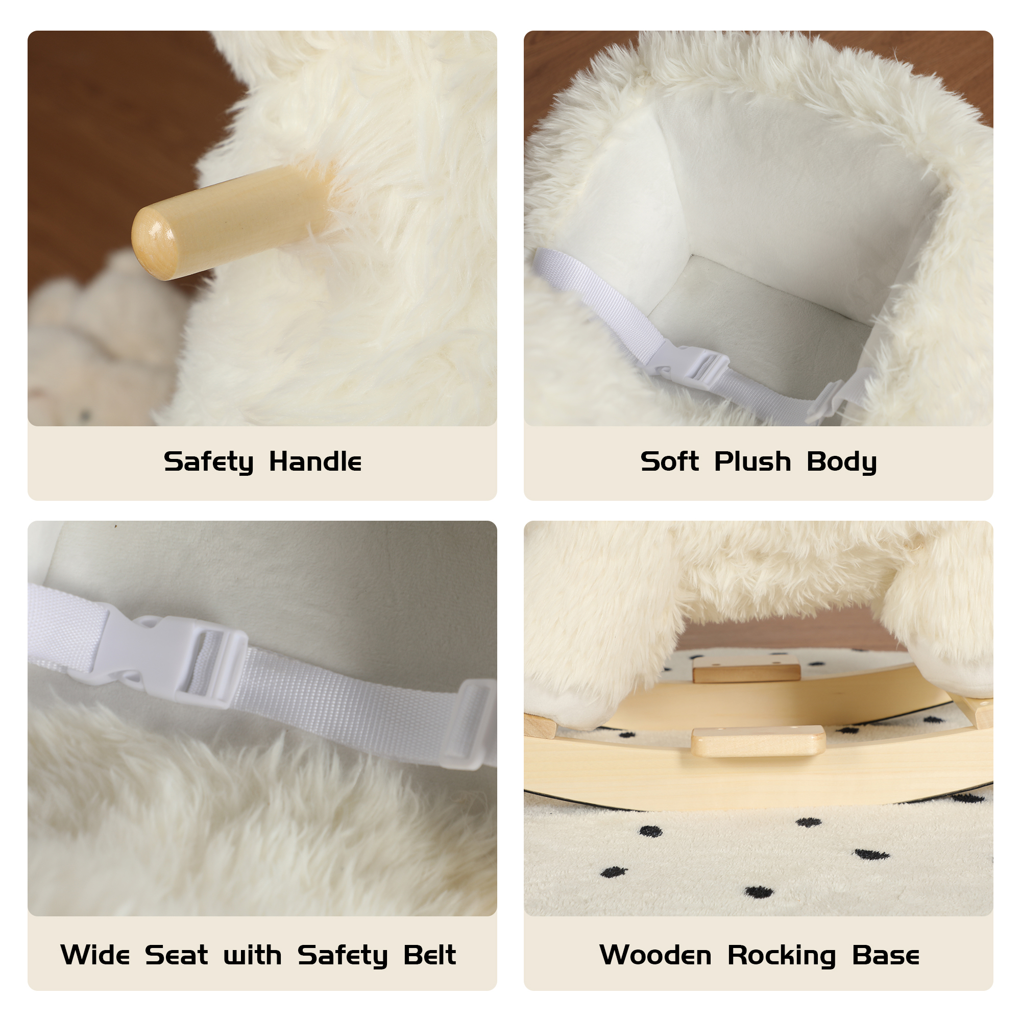 Kids Ride-On Rocking Horse Toy With Lullaby Song, Alpaca Rocking Toy With Hand Puppets And Safety Belt For Children 1-3 Years, Soft Plush Fabric, White, CPC Certified — image 3