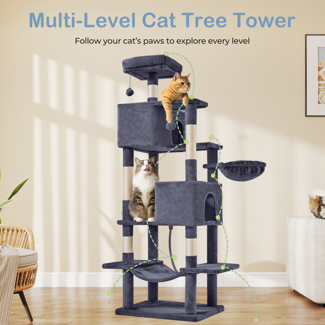 Torre para Gatos de Gran Tamaño, Plataforma Multigato con Hammock y Casa para Gatos Individuales — imagen 6