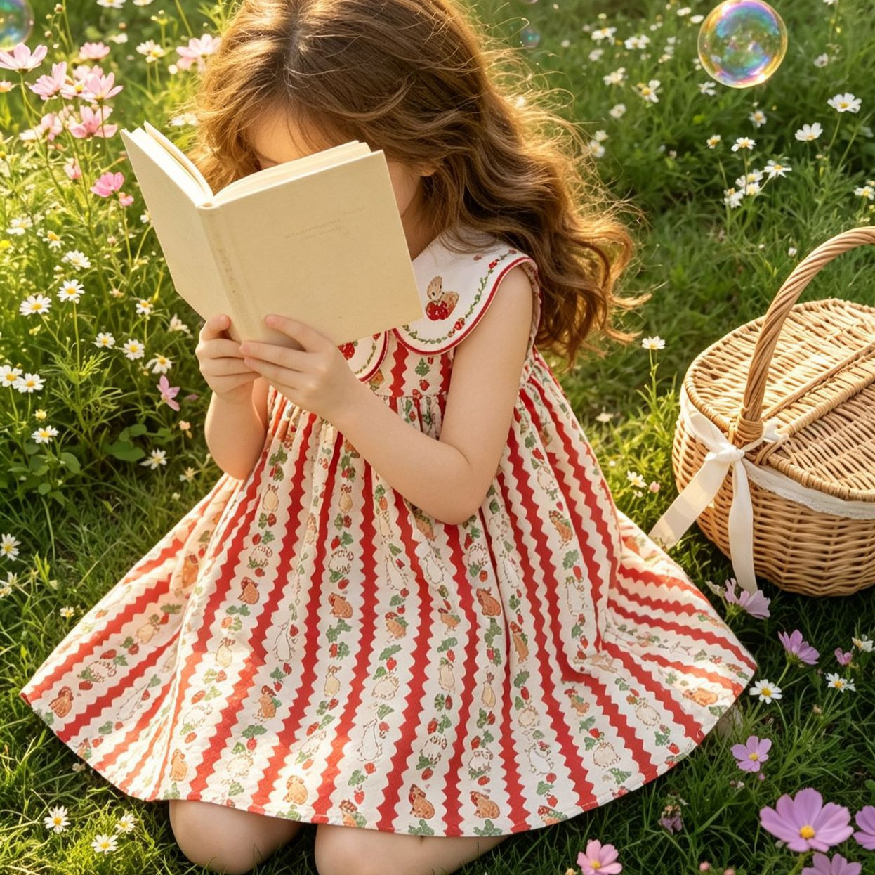 Vestido de Niña con Brocado de Conejo y Cuello Peter Pan — imagen 4