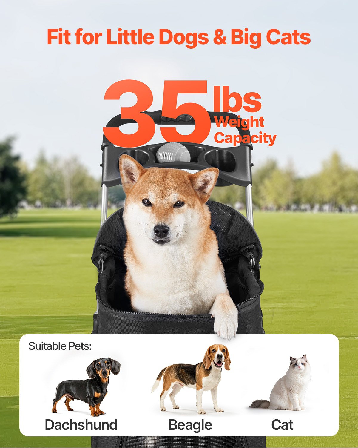 Pet Stroller Foldable 4 Wheels Dog Stroller Detachable Carrier Up To 35lbs — image 2