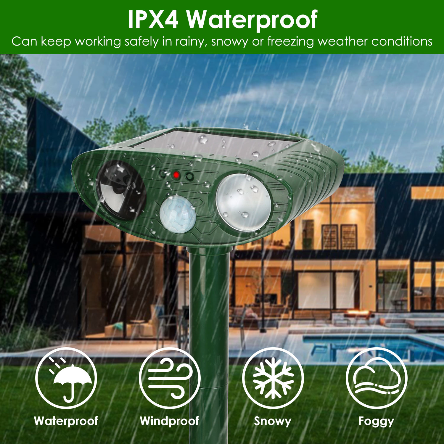 Repelente de Animales Solar con Sensor PIR y Luz Parpadeante IPX4 Resistente a Agua para Perros, Gatos, Serpientes, Conejos, Ardillas, Ratas, Mapaches, Liebres, Zorros y Cérvidos — imagen 4