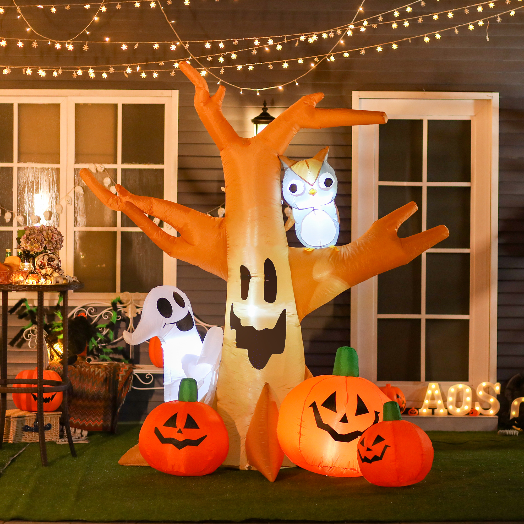 Decoración Inflable Iluminada de Halloween de 7.5' de Alto, para Exterior, Árbol Embrujado con Búho, Fantasma y Calabazas, Decoración de Jardín Inflable con LED para Patio, Fiestas y Festividades, Resistente al Agua — imagen 8