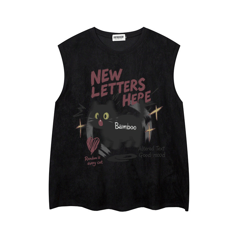 Shocking Black Cat Printed Tank Top — image 7