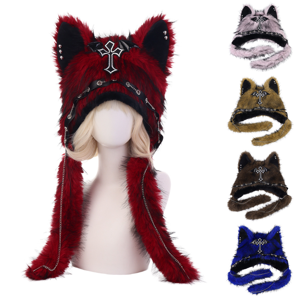 Sombrero de Orejas de Gato con Estilo Gótico, Aesthetic Oscura, Gorra de Pelo de Zorro para Niñas, Moda Cool para Mujeres, Chaqueta de Lana para Invierno — imagen 3