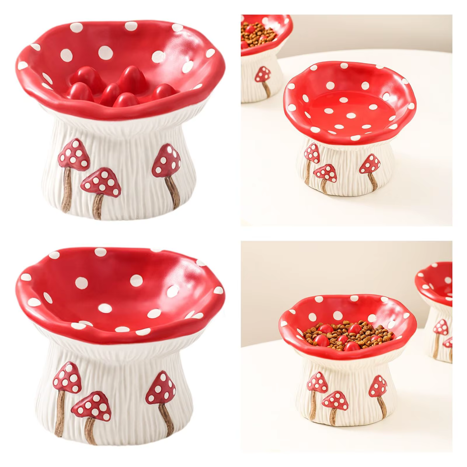 Tazón de Alimento Cerámico en forma de Hongo para Gatos Domésticos con Diseño Elevado y Inclinado Anti Deslizante para Comida y Agua — imagen 4