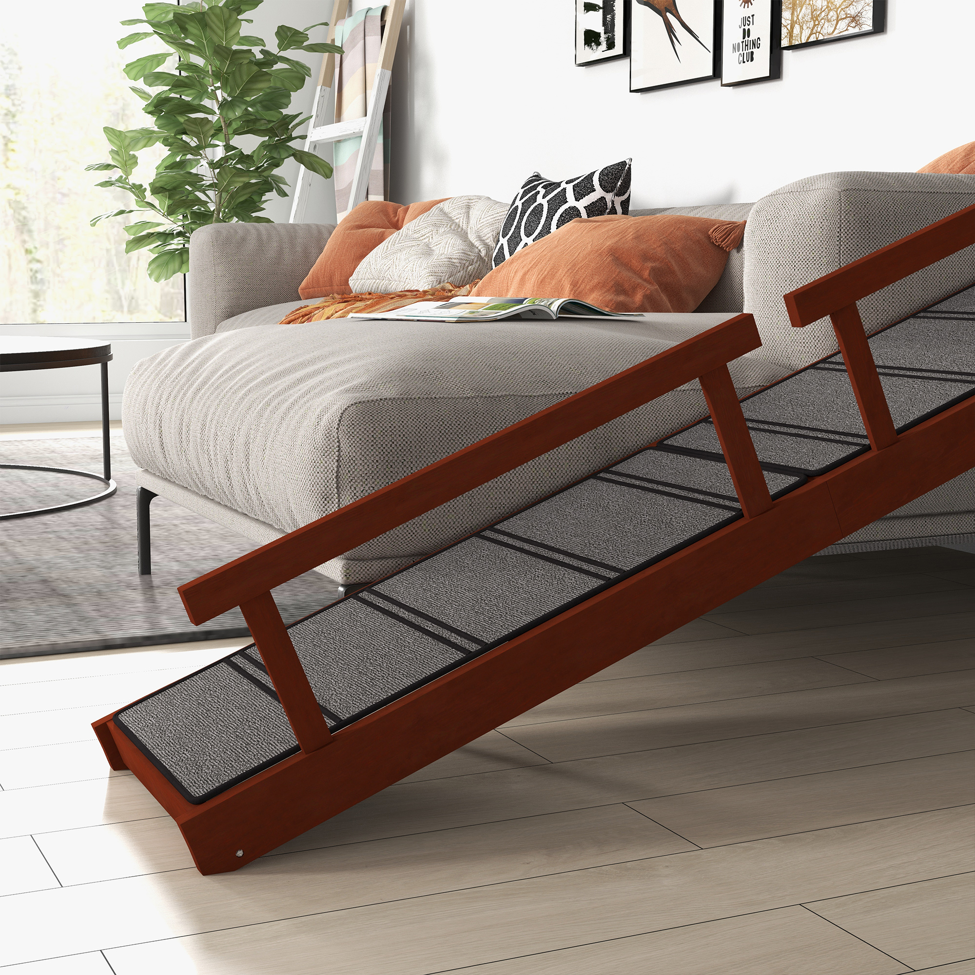 Wooden Dog Ramp with Removable Guardrails, Non-Slip Surface, 73" Long, Brown — imagen 7