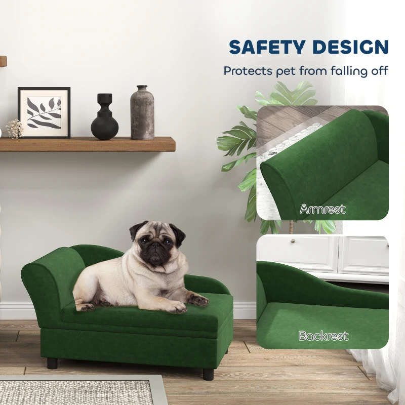 PawHut Pet Sofa Bed Couch With Storage, Pet Sofa For Cats And Small Dogs, Green — imagen 10