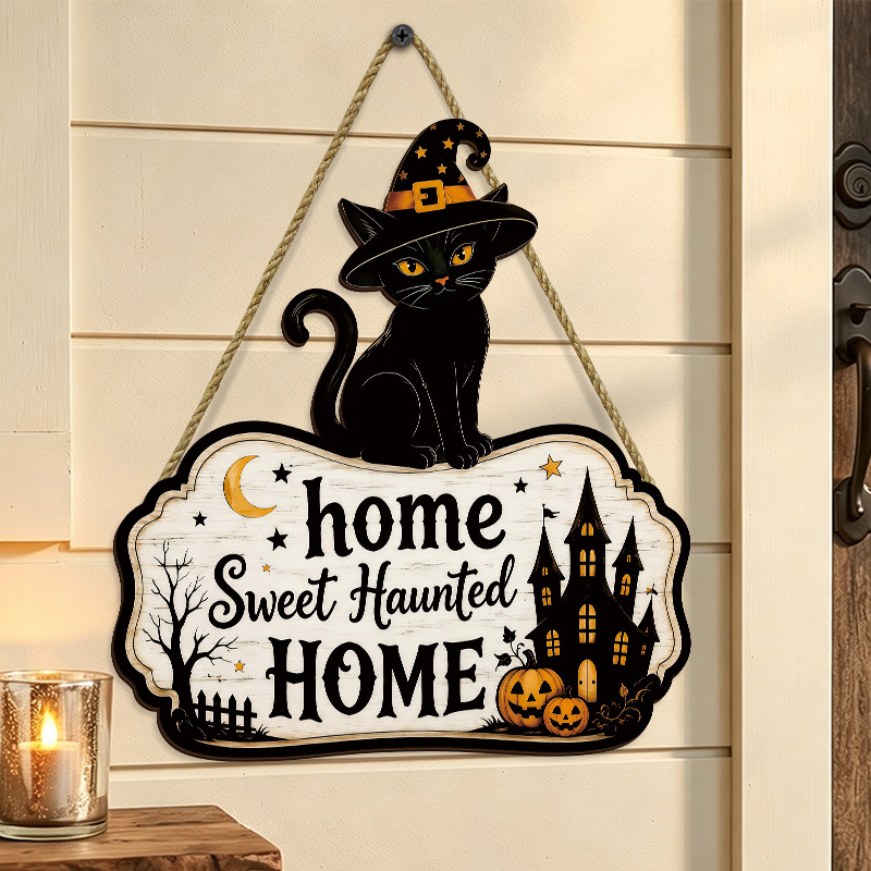 Decoración de Puerta de Gato Negro de Madera para Halloween, Placa de Madera Poplar con Estilo Retro — imagen 3