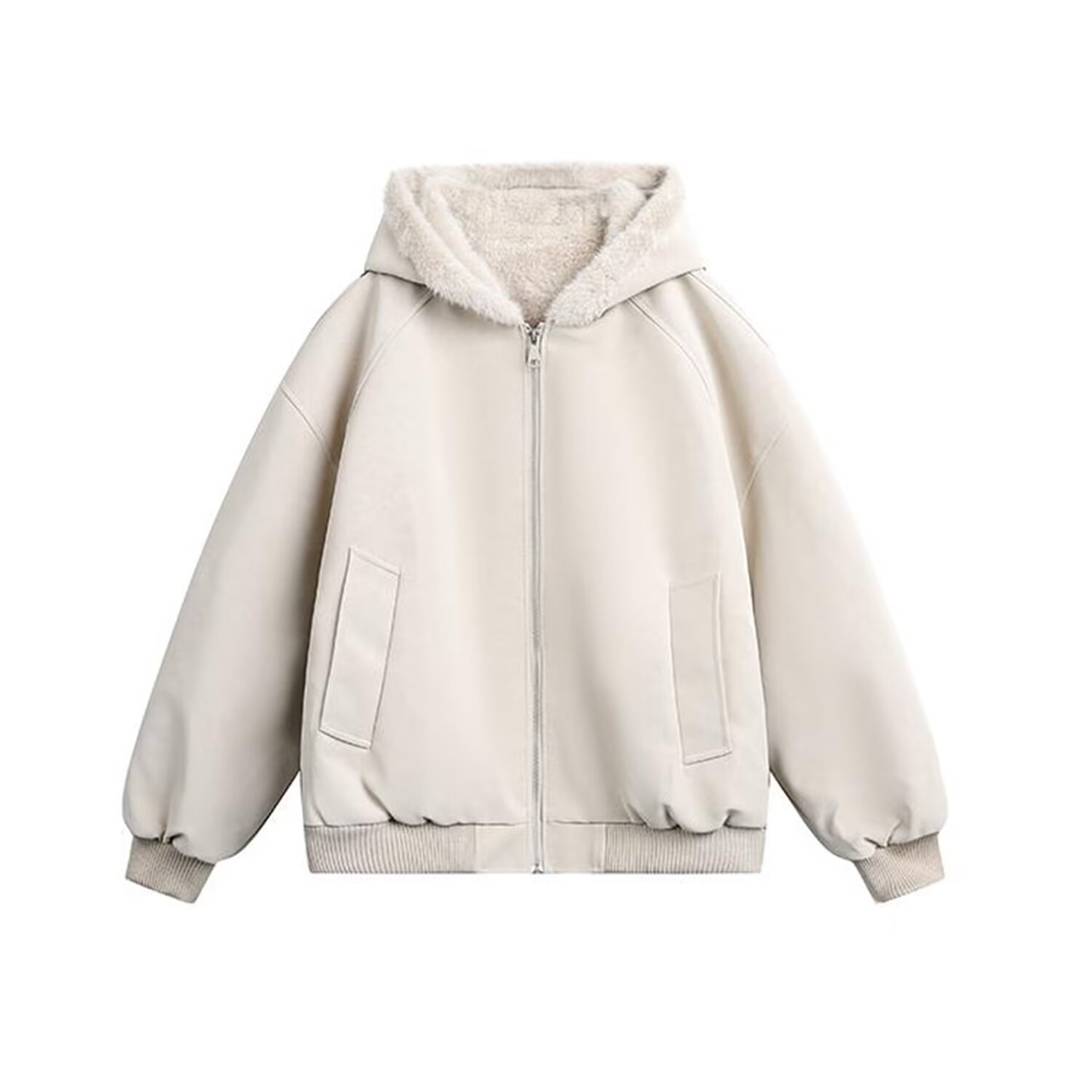 Leather Rabbit Fur Plush Fleece Lined Jacket Unisex Winter Thickened Warm Outerwear — image 8