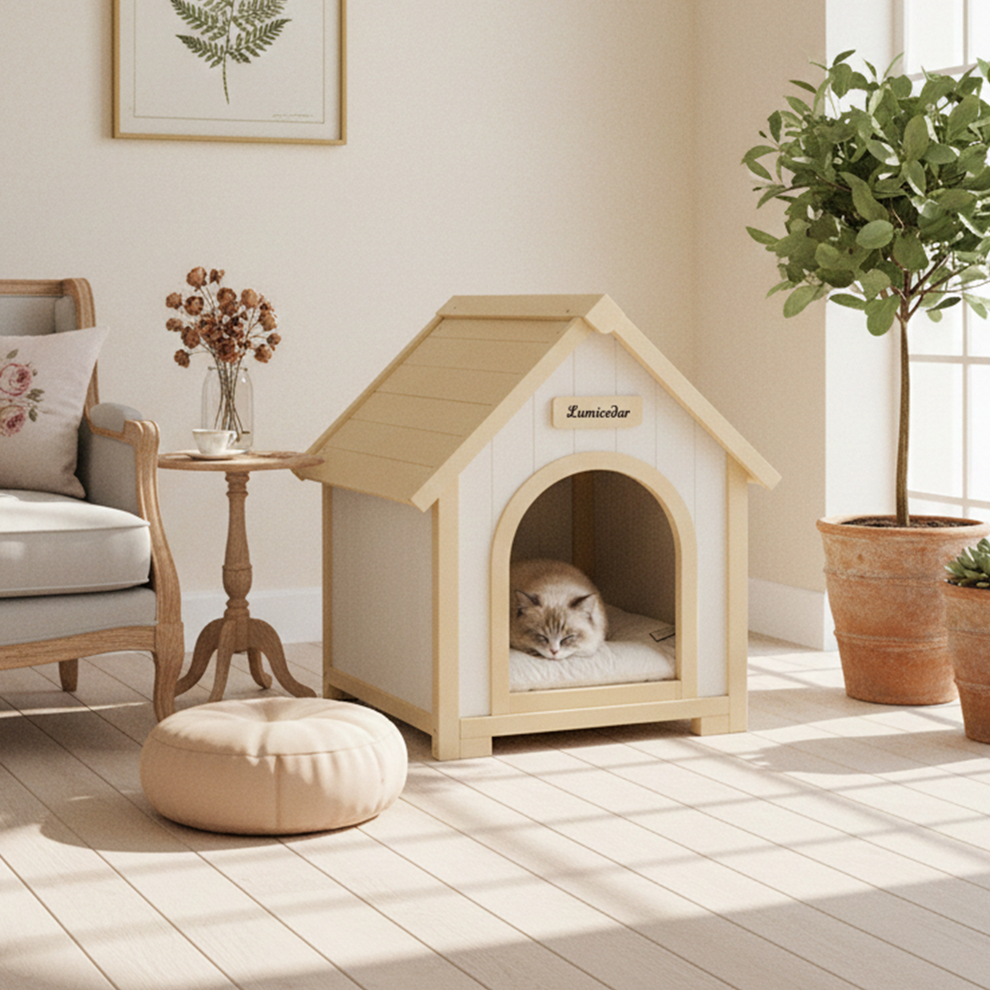 Casa de Perro Moderna en Madera para Interior con Almohadilla EVA – Casa de Animales de Ceder Solida para Pequeños Perros y Gatos — imagen 11