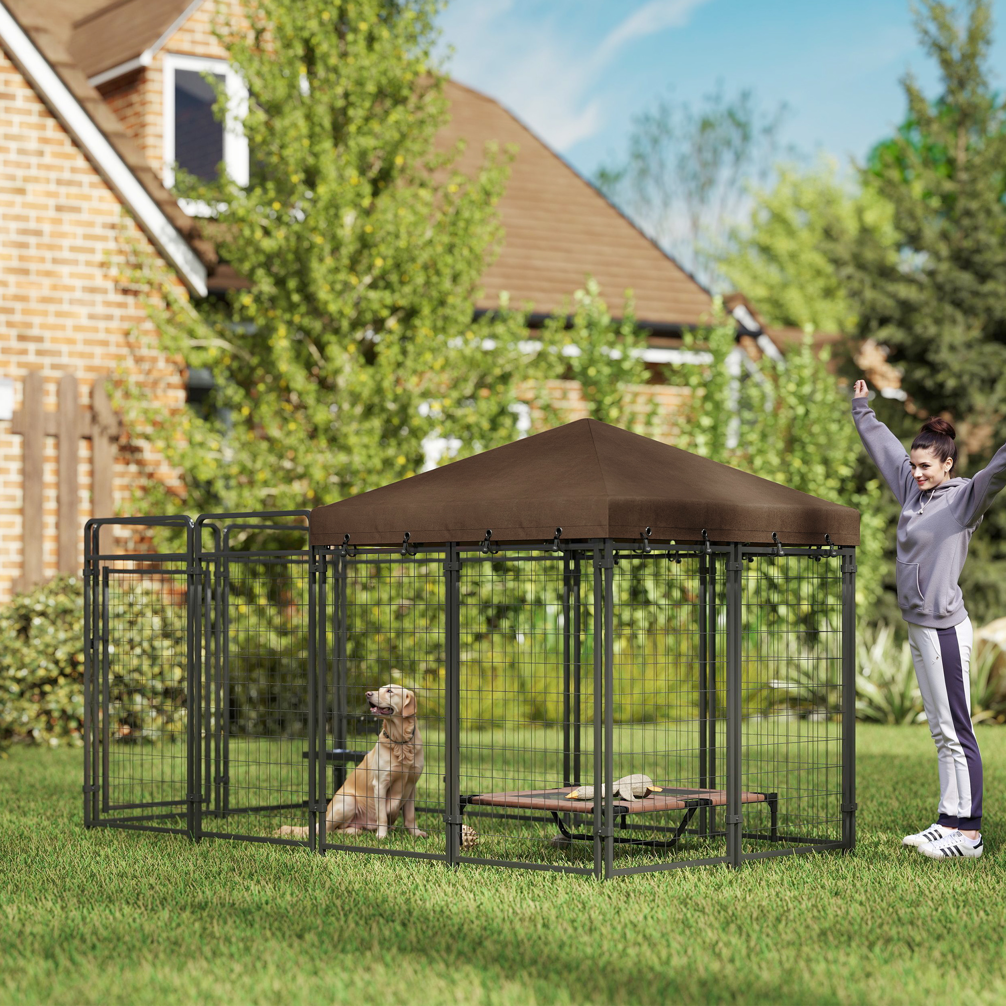 Dog Kennel Outdoor with Waterproof Canopy, Dog Run with Galvanized Chain Link, Secure Lock, for Backyard and Patio, Large and Medium Sized Breeds, Chickens, Ducks, 9.3 x 4.6 x 5.2 — image 5