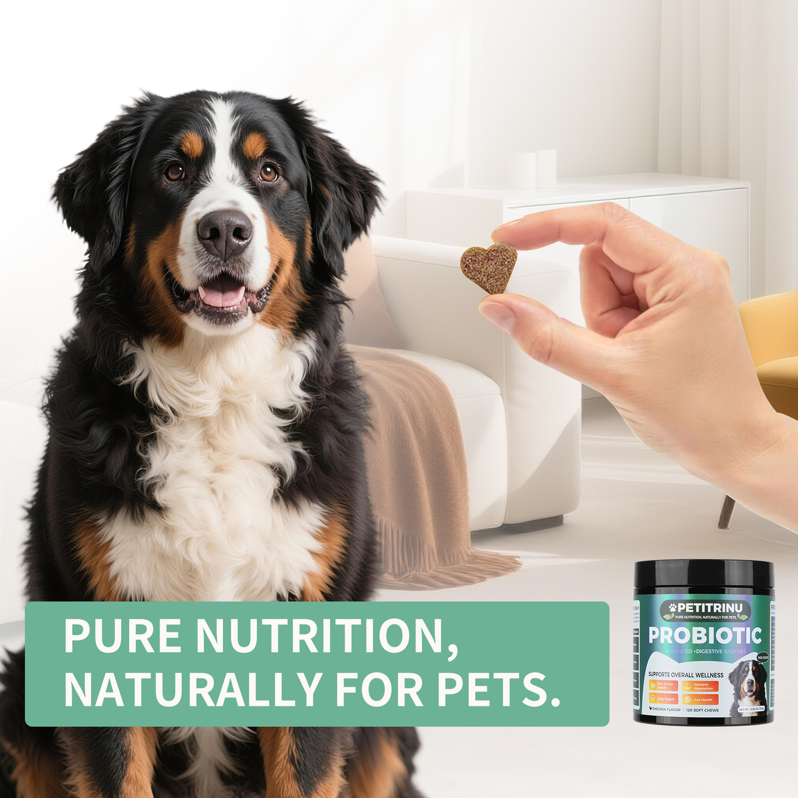 Suplemento Completo de Probióticos y Enzimas Digestivas para Perros, 120 Bocados Suaves Sabor Pollo, Apoya Piel y Pelaje, Absorción de Nutrientes y Salud Intestinal — imagen 4