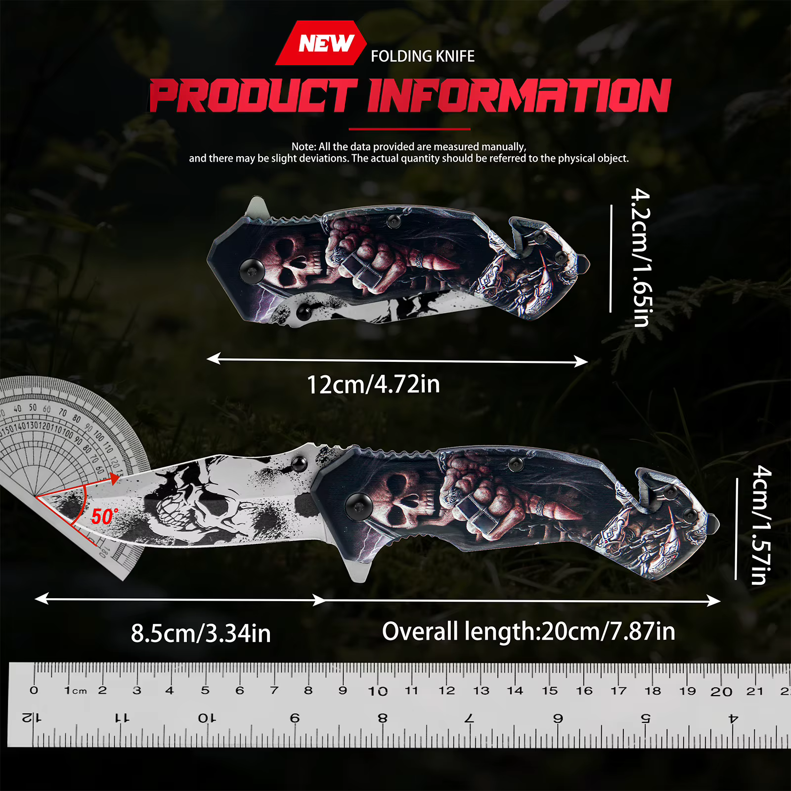 Cool Skull Ghost Head Pattern Stainless Steel Multi-purpose Folding Knife, Portable Rope Knife And Glass Shredder, Metal Handle, Perfect For Camping, Fishing And Outdoor Adventures, Perfect Gift For Men, Compound Holiday Gif — image 8