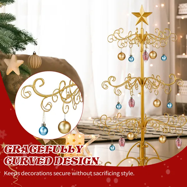 Wrought Iron Christmas Tree, Metal Ornament Display Tree Stand For Holiday Party Home Decor, Indoor & Outdoor Decor Hanger, Gold — image 9
