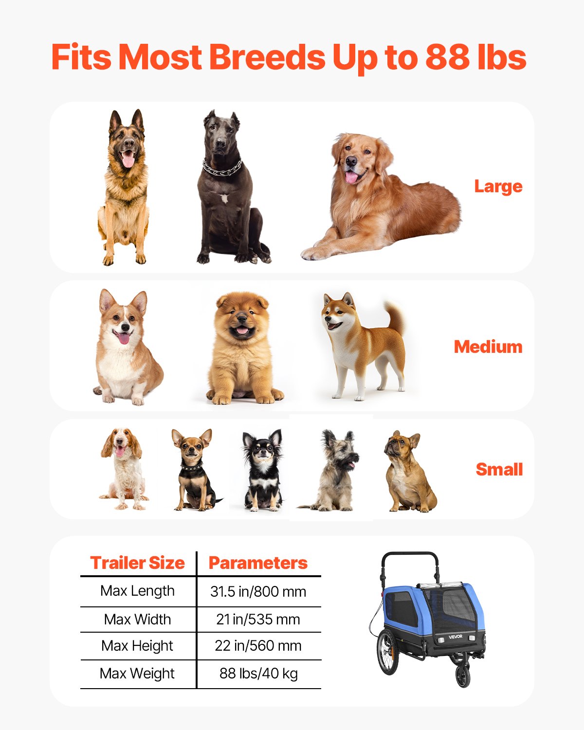 Dog Bike Trailer, Supports Up To 88 Lbs, 2-in-1 Pet Stroller Cart Bicycle Carrier For Small & Large Dogs, Easy Folding Frame With Quick Release Wheel, Universal Bicycle Coupler, Internal Leash — imagen 5