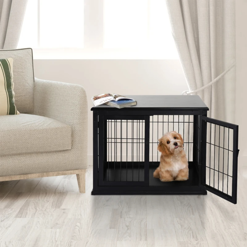 Caja de Muebles para Perros, Cárcel para Puppies con 2 Puertas y Cerradura, Mesa de Fin de Silla, Negro — imagen 5