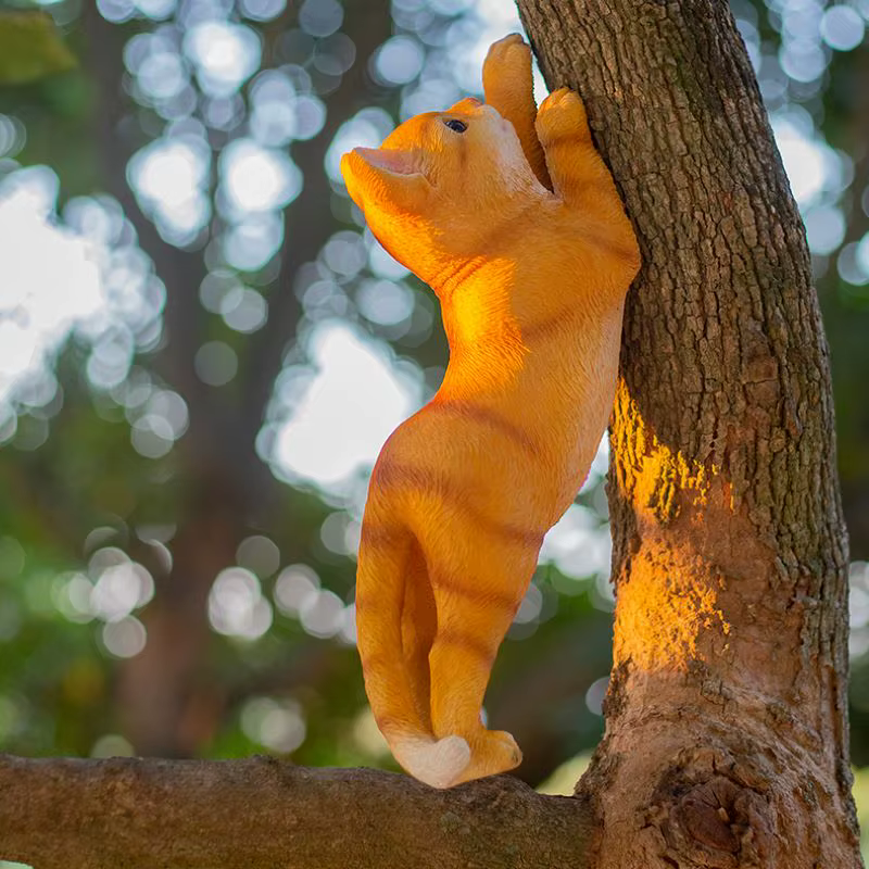 Pendiente de Gato Simulado Trepando Árbol Decoración Exterior Jardín Patio Balcón Paisaje Resina — imagen 6