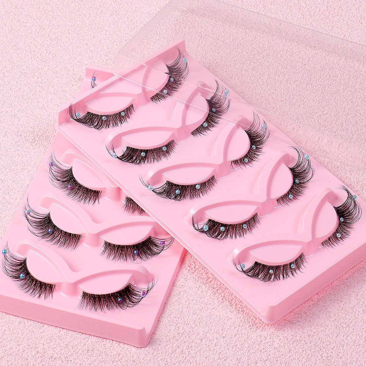 5 Pares de Pestañas Postizas en Racimo, Banda Transparente, Estilo Ojo de Gato Alado Estilizado 3D, Pestañas Dramáticas para Maquillaje — imagen 6