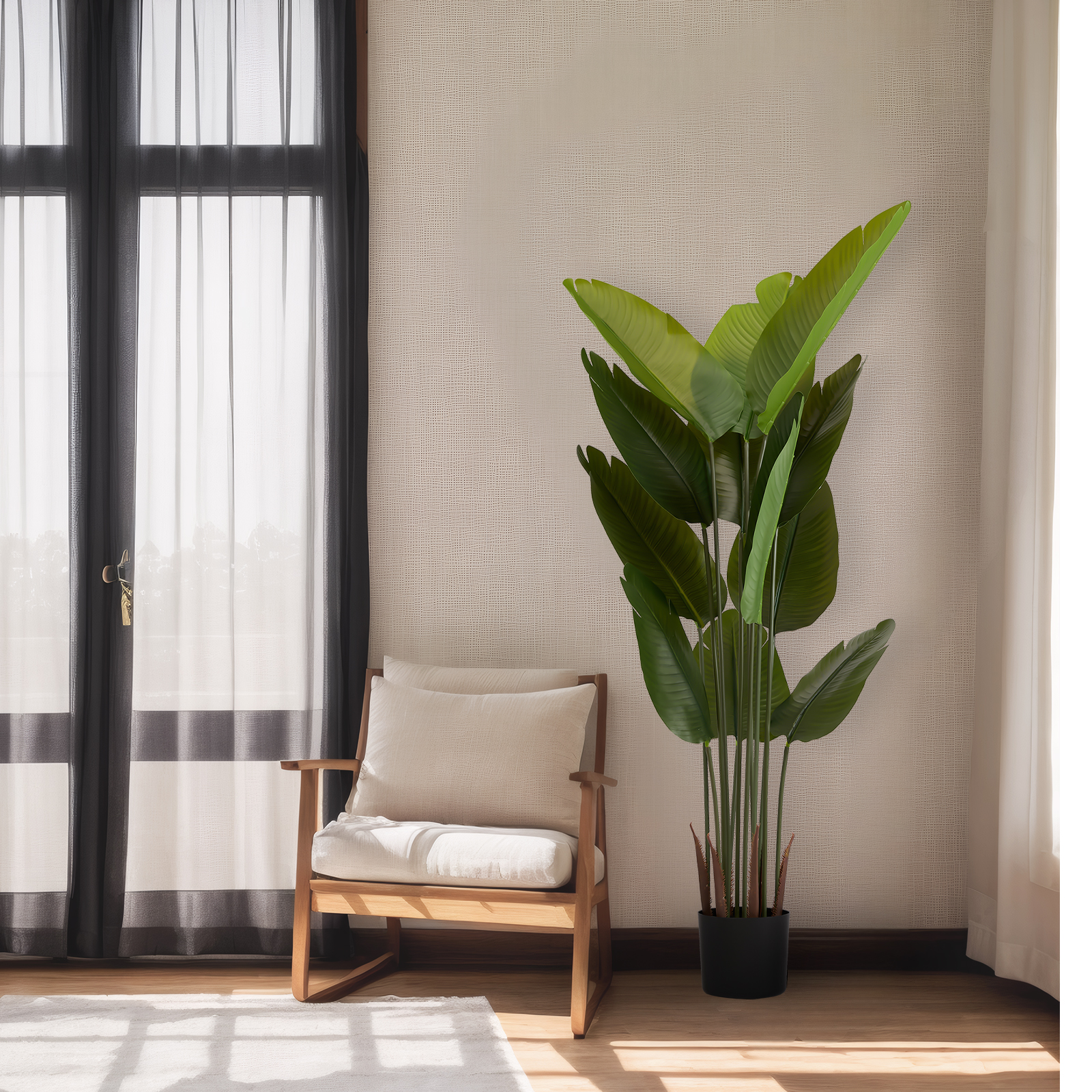 Artificial Bird of Paradise Plant, 5.2ft Tall Faux Tropical Palm Tree in Pot for Indoor or Outdoor Home, Office, or Garden Decoration, 2pcs/set — image 8