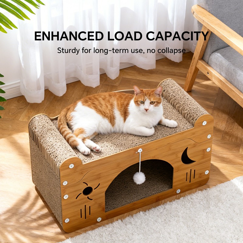Star & Moon Cutout Cat Scratcher Couch, 56cm Size, With Teaser Ball, For Large & Multi-Cat Households — image 6