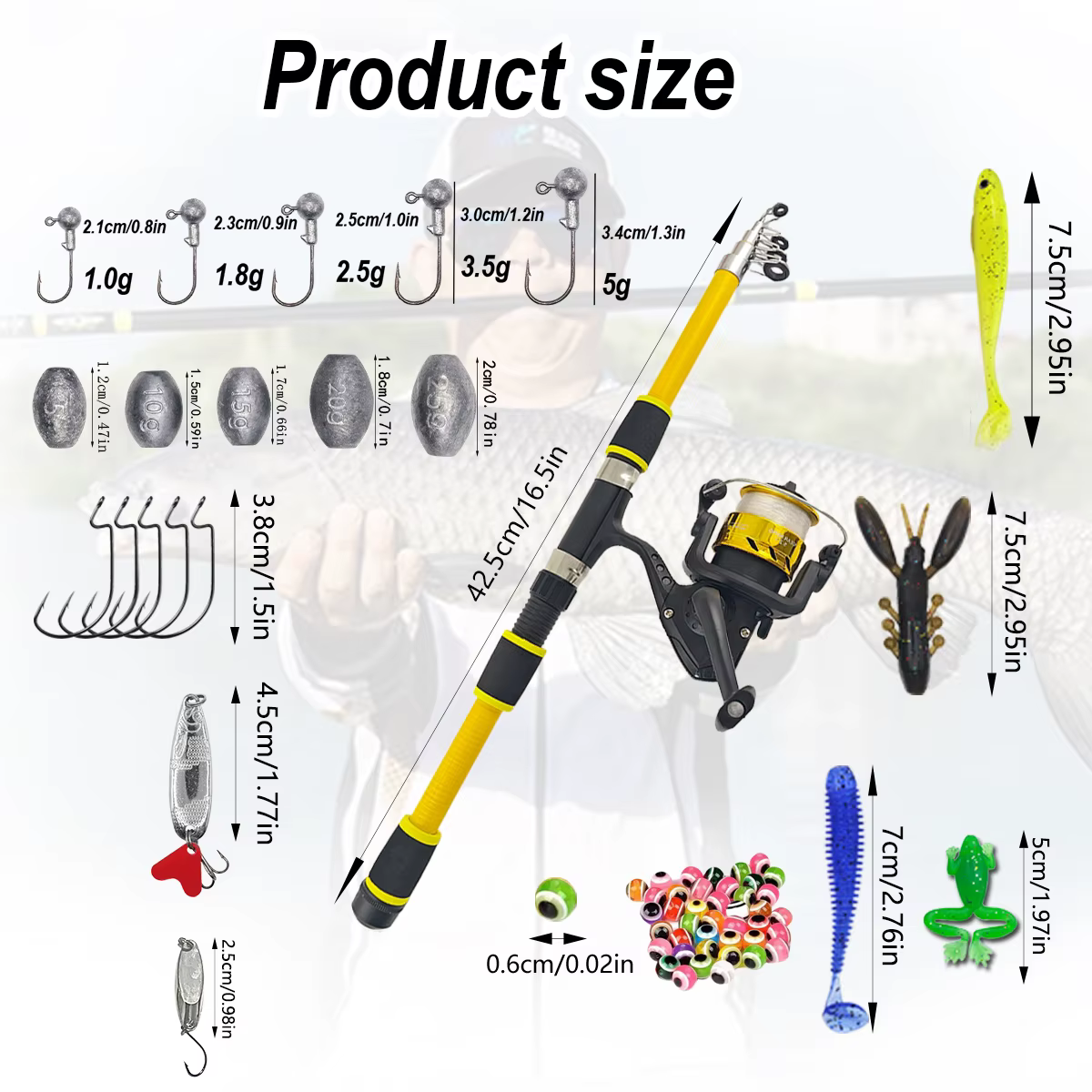 63 Pcs Beginner Fishing Combo 1.8m - Kids Telescopic Rod, Reel & Accessories for Outdoor Lake & Pond Fishing — image 3