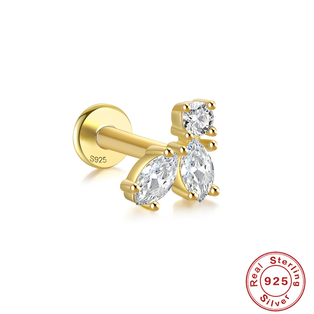 Pendientes de plata esterlina S925 con insignia de viento triple cielo, adorno de mariposa super hada, perforación interna, hilo interno, cabeza plana — imagen 11