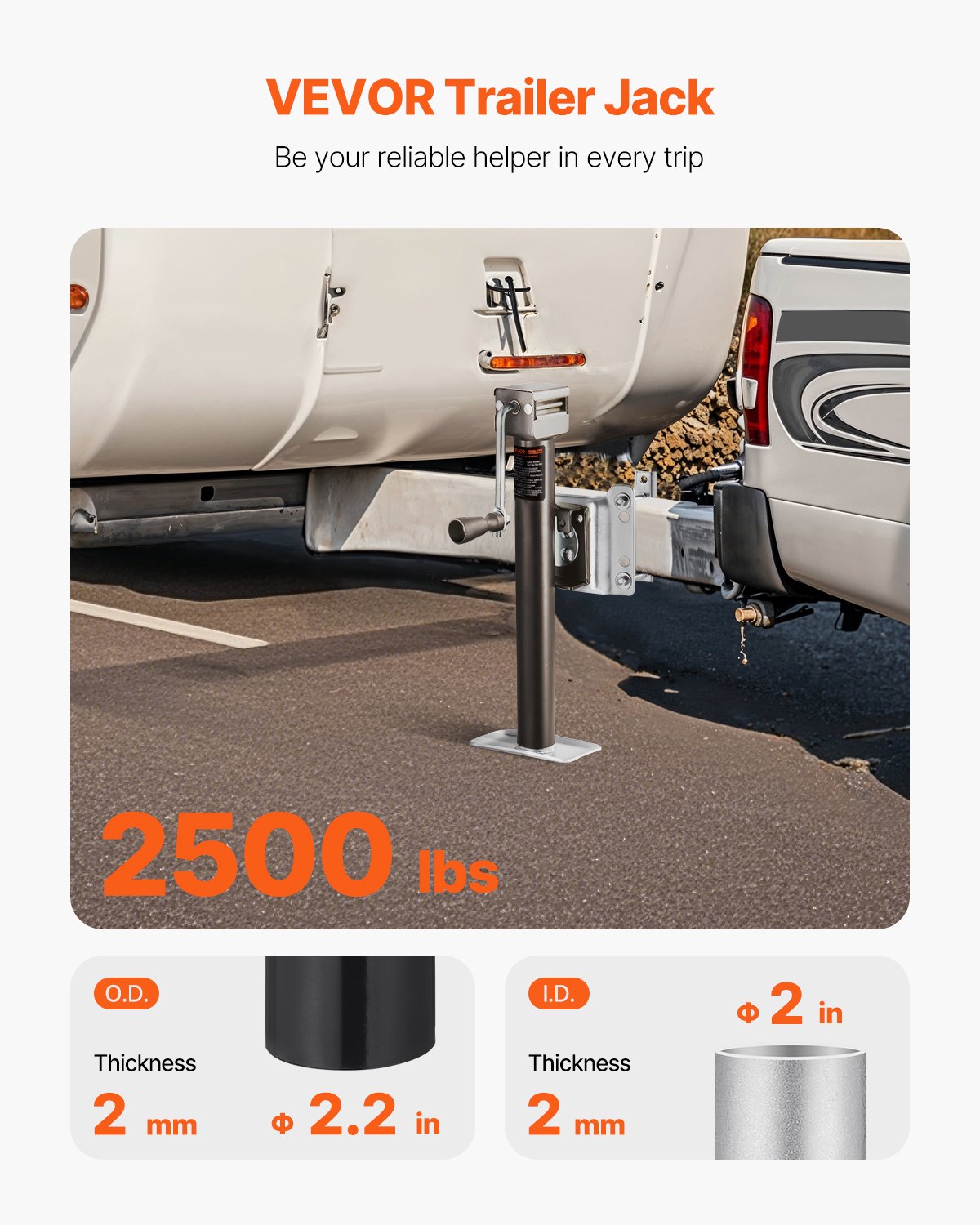Aparato de Levantamiento para Remolques, 2500 Lbs de Carga Dinámica, Aparato de Levantamiento de Remolque de Alta Resistencia con Manija Ergonómica y Eje Giratorio, Capacidad de Viaje Vertical de 15 pulgadas, Ideal para Remolques de Caravana, Caballo, Utilitario, Camping y Yates — imagen 2