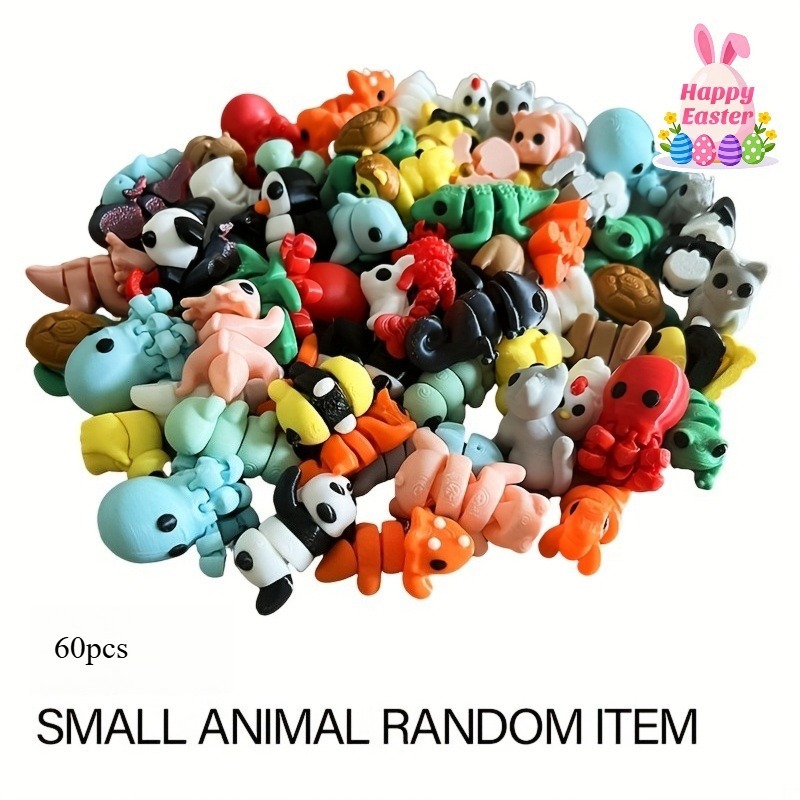 60PCS Random Small Animal Figurine Set, 3D Printed Mini Articulated Animal Assortment, Cute Mini Desk Decor And Micro Landscape Ornaments — image 1
