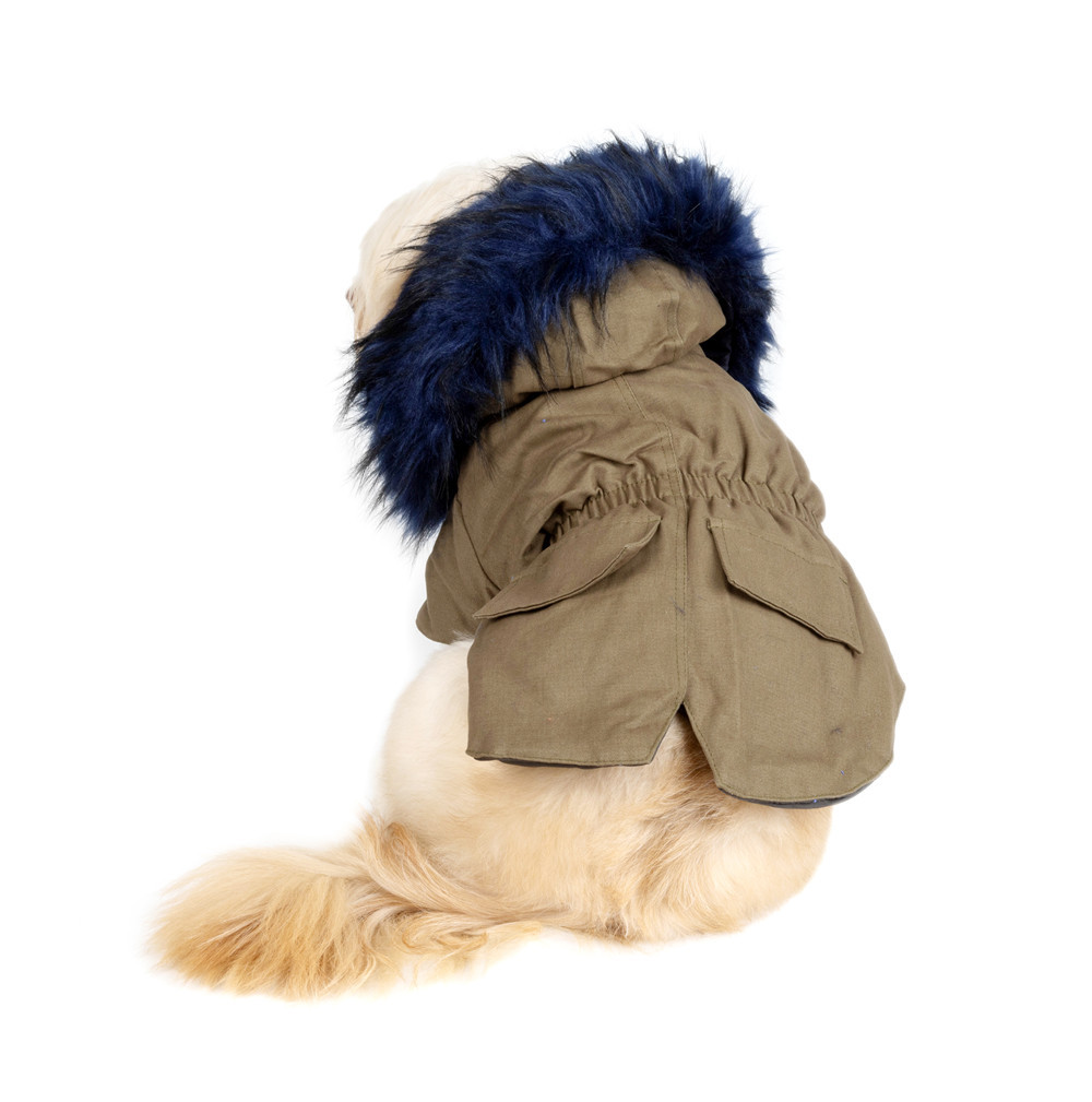 Autumn And Winter Pet Fur Collar Military Coat Faux Fur Warm Belt Buckle Quilted Dog Coat — image 4