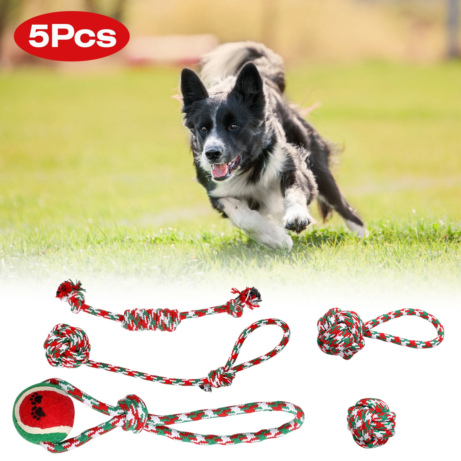 Conjunto de 5 Piezas de Juguetes de Cuerda Navideños para Perros - Interactivos y Seguros — imagen 11