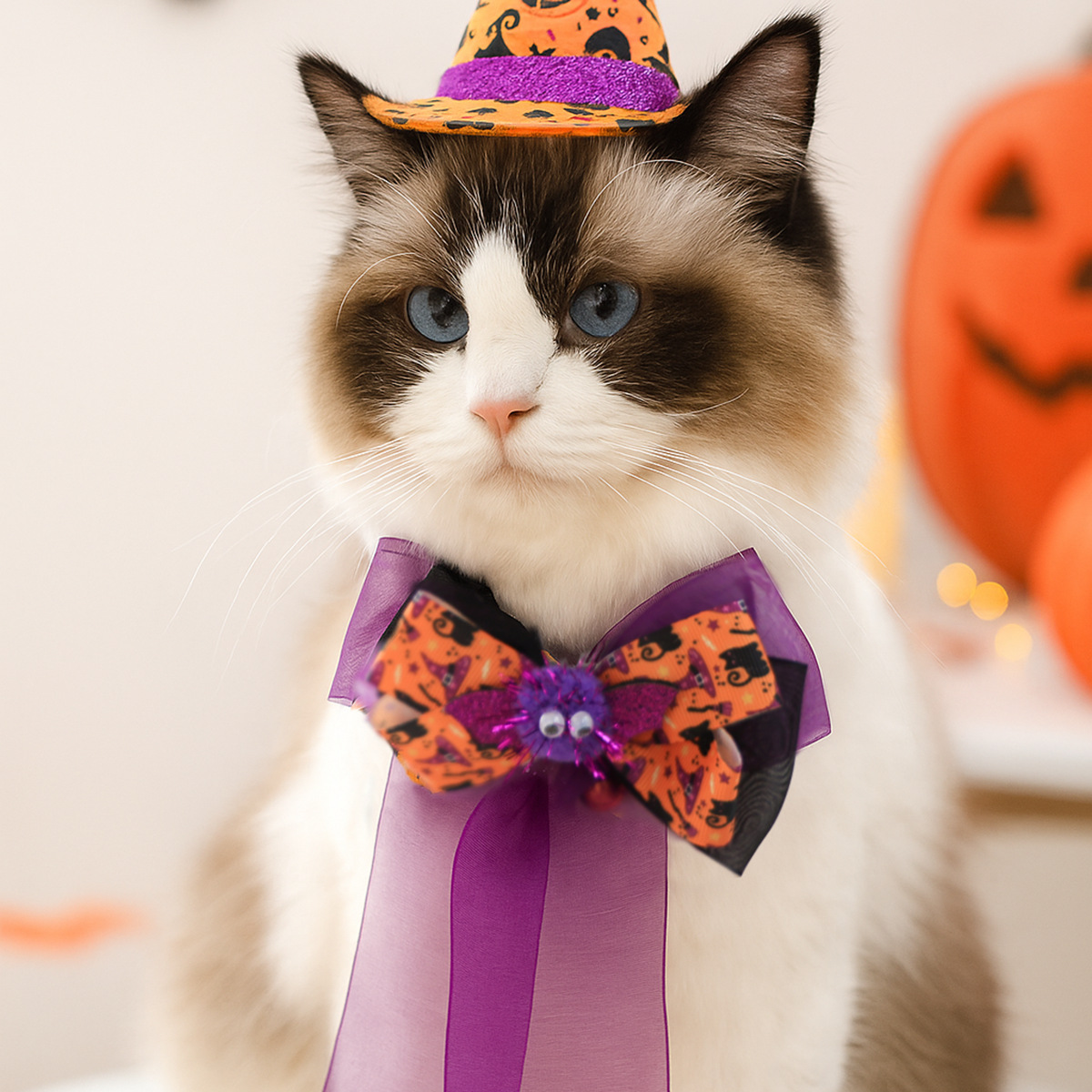 Pet Dog Cat Halloween Fluffy Ball Bat Ribbon Bow Neck Scarf Pet Accessories — image 2