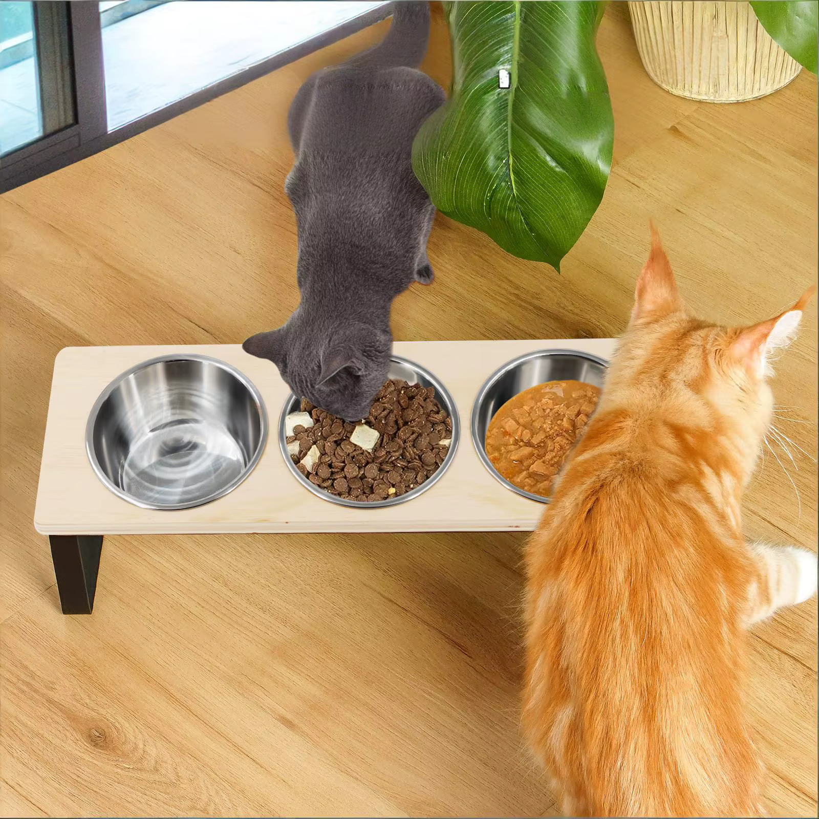 Comederos Elevados para Gatos con Pendiente 15° Suministros de Alimentación y Agua para Mascotas 3 Comederos de Acero Inoxidable con Soporte — imagen 2