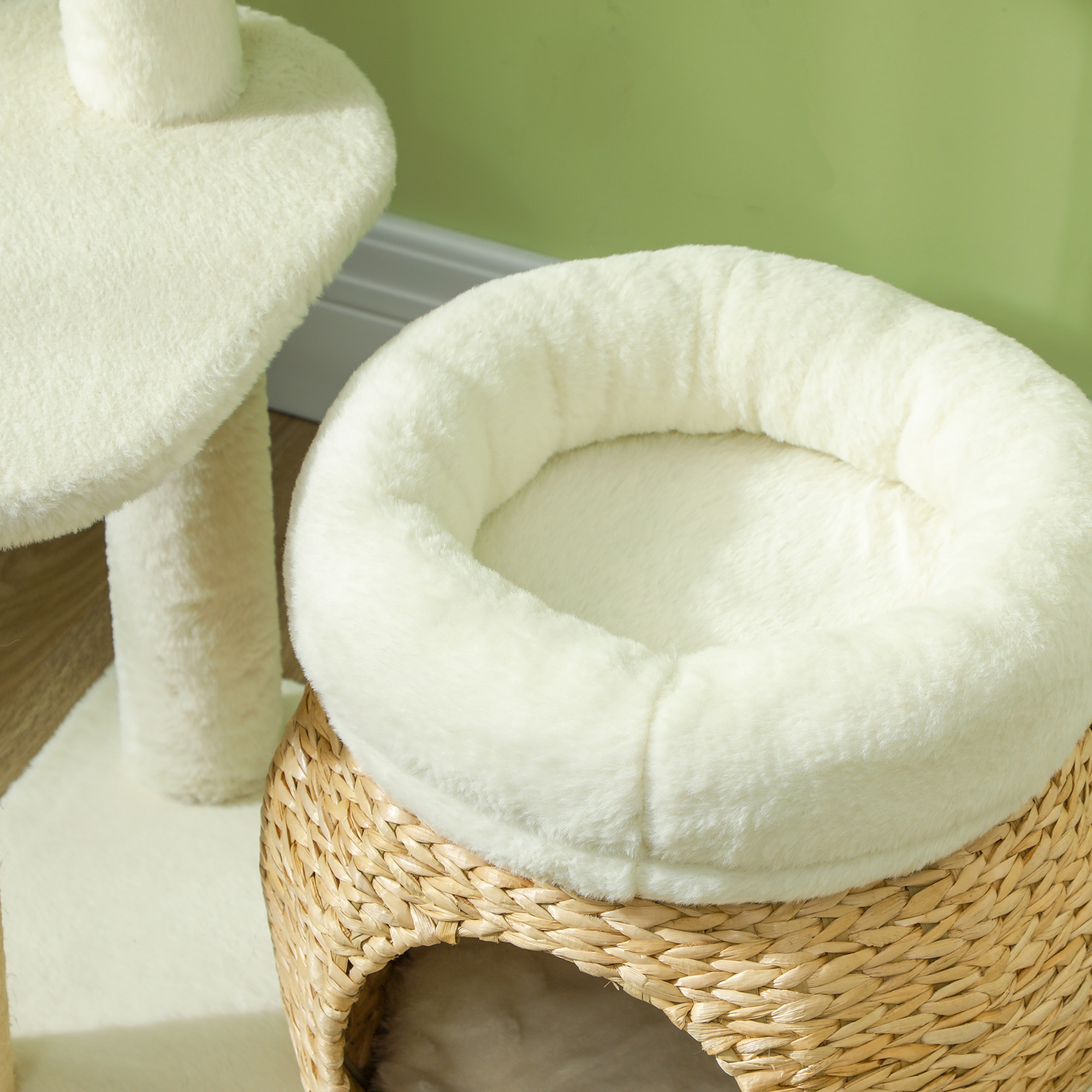 31" Cat Tree Tower with Scratching Posts, Cat Condo, Beds, Platform and Toy Ball for Indoor Cats, Cream White — image 5