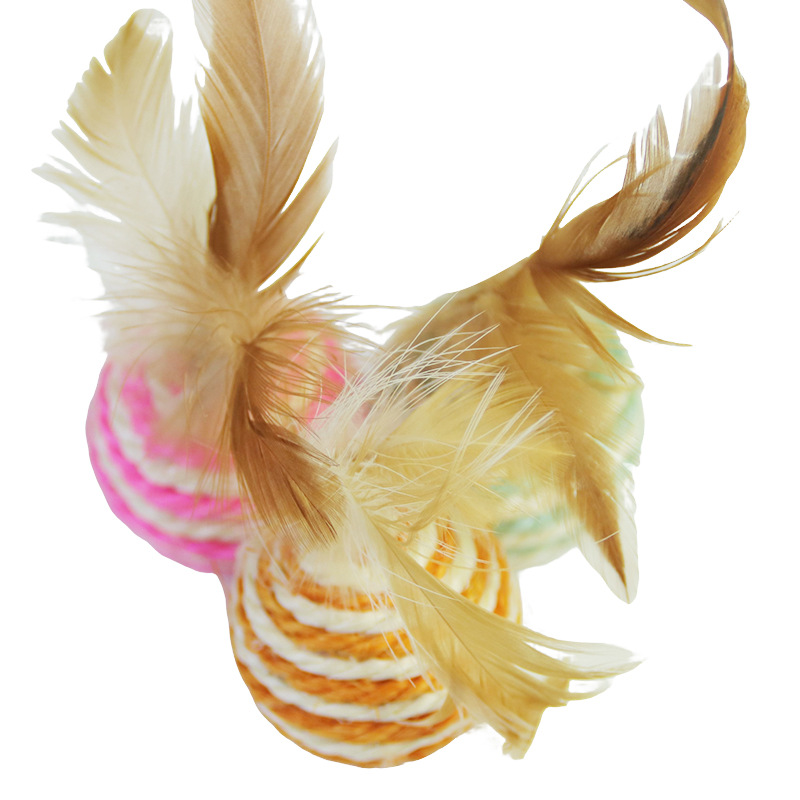 Feathered Sisal Ball Cat Toy for Self-Entertainment and Boredom Relief, Durable Cat Toy for Scratching and Biting — image 5