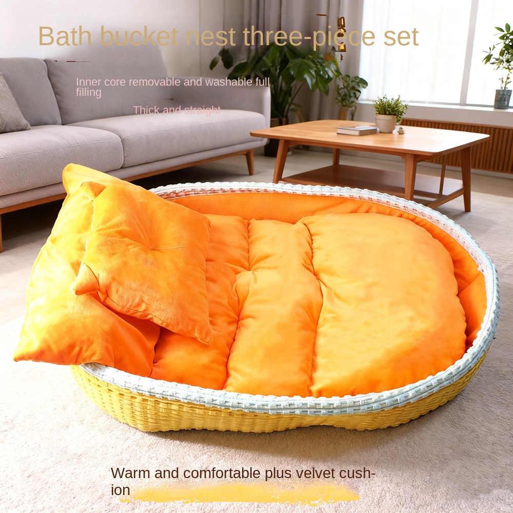 Casa para Perros Invierno: Cama de Felpa Semi-Cerrada para Mascotas, Colchón de Madera para Canes y Gatos — imagen 2