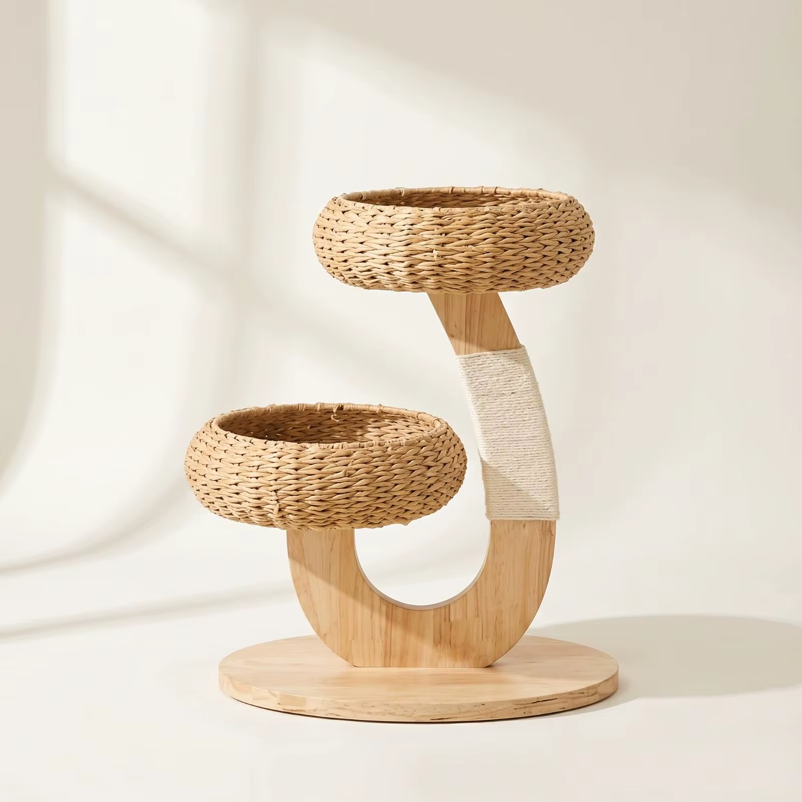 Wooden Cat Tree with Rattan Perch Compact Cat Tree with Perch Sturdy for Kittens — image 6