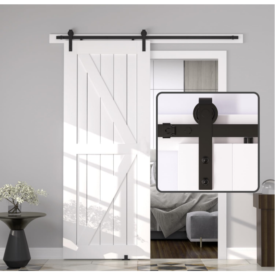 Kit de Hardware para Puertas Corredoras de Estilo Granja doble con Polea J Básica, Desliza Silenciosamente y Suavemente, Instalación Fácil 8 pies de Vía para Paredes de 20-24 pulgadas de Ancho — imagen 3
