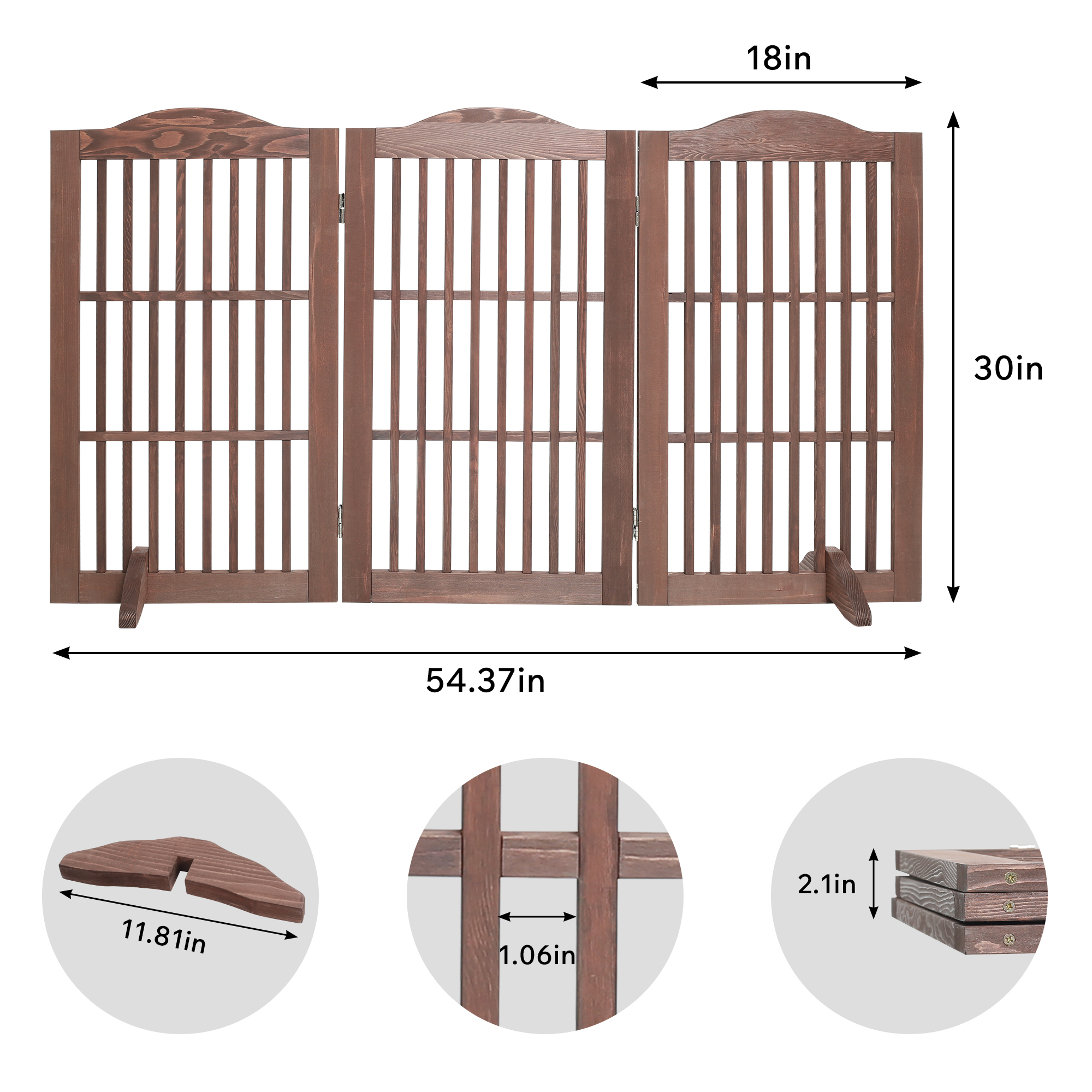 Wooden Freestanding Foldable Pet Gate for Dogs, 30 inch 3 Panels Step Over Fence, Dog Gate for The House, Doorway — image 6