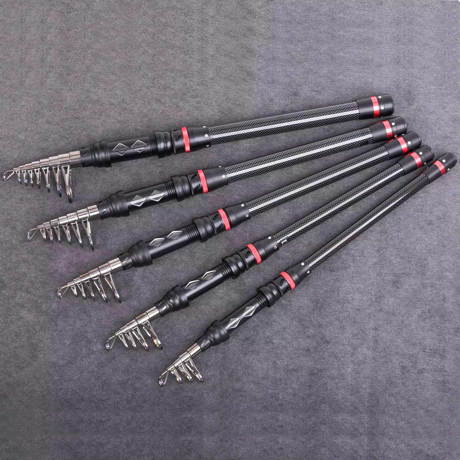 Combo de Pescar con Varillas de Fibra de Carbon y Reel de Cepillo con Bolsa Portátil para Lures, Ganchos y Suizantes Completo — imagen 2