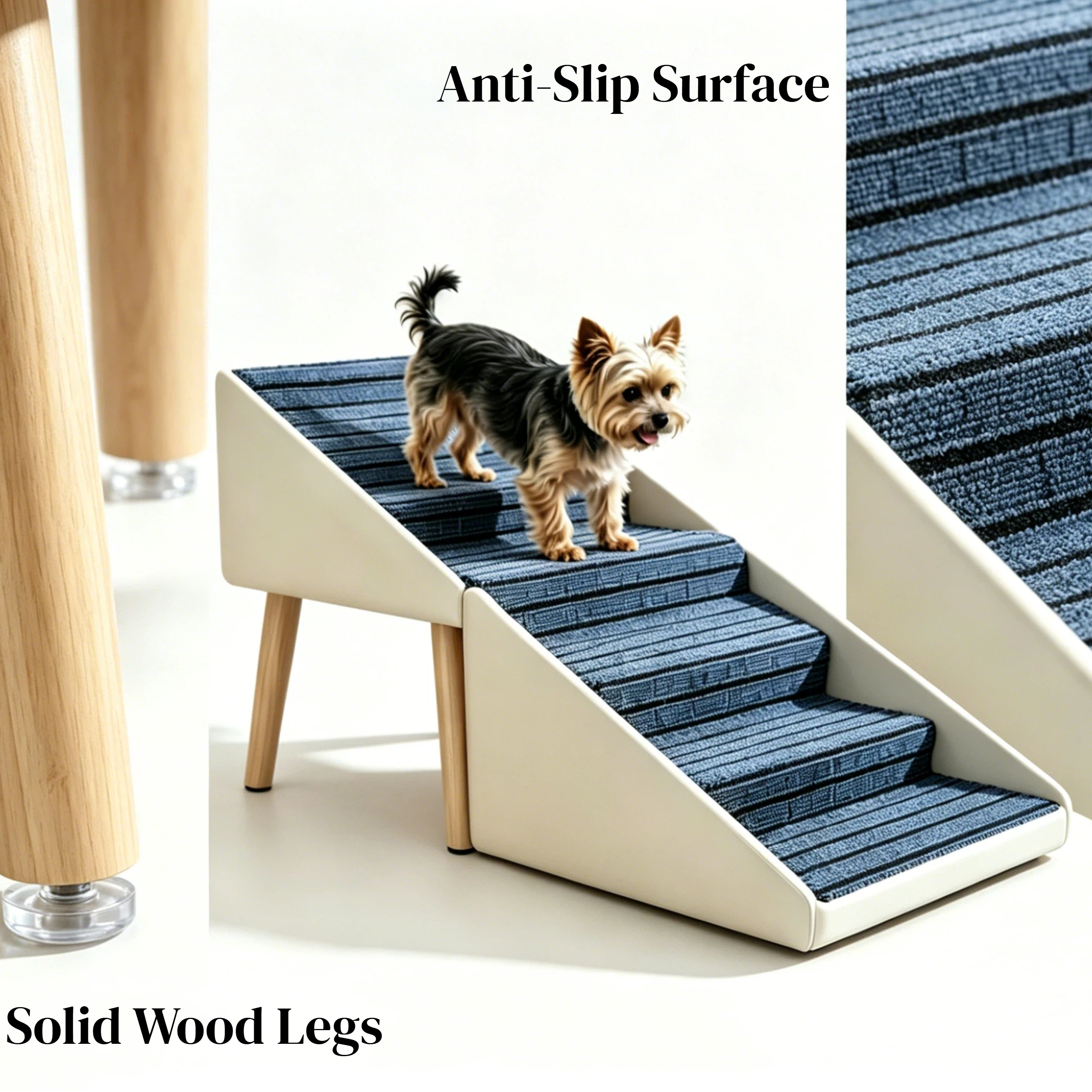 Escalera para Perros 2 en 1 para Cama y Sofá, 25.2" Rampa Plegable para Perros con 6 Escalones y Otomana para Perros Pequeños y Grandes, Beige — imagen 5