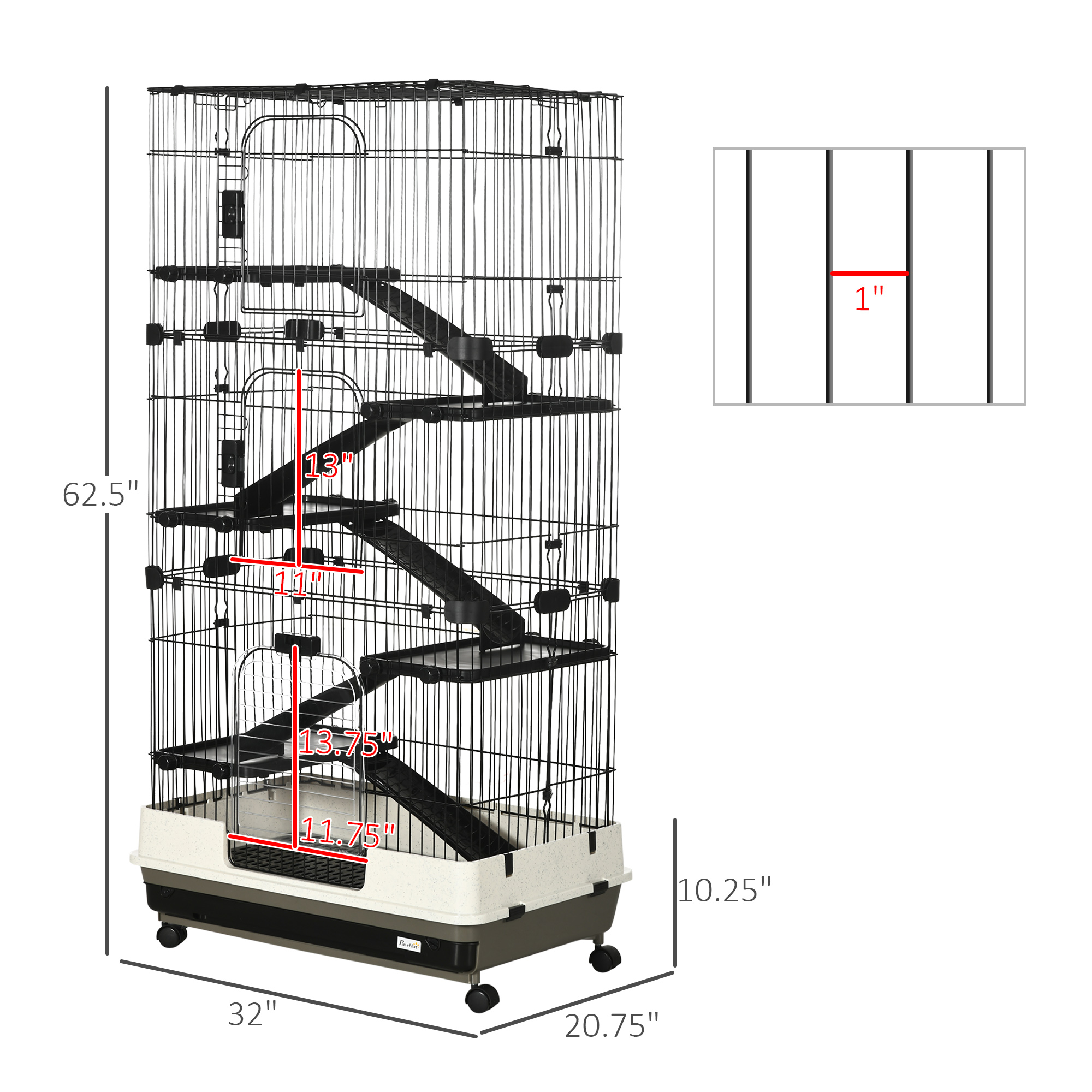 L 6-Level Small Animal Cage Rabbit Hutch with Universal Lockable Wheels, Slide-out Tray for Bunny, Chinchillas, Ferret, Black — imagen 4