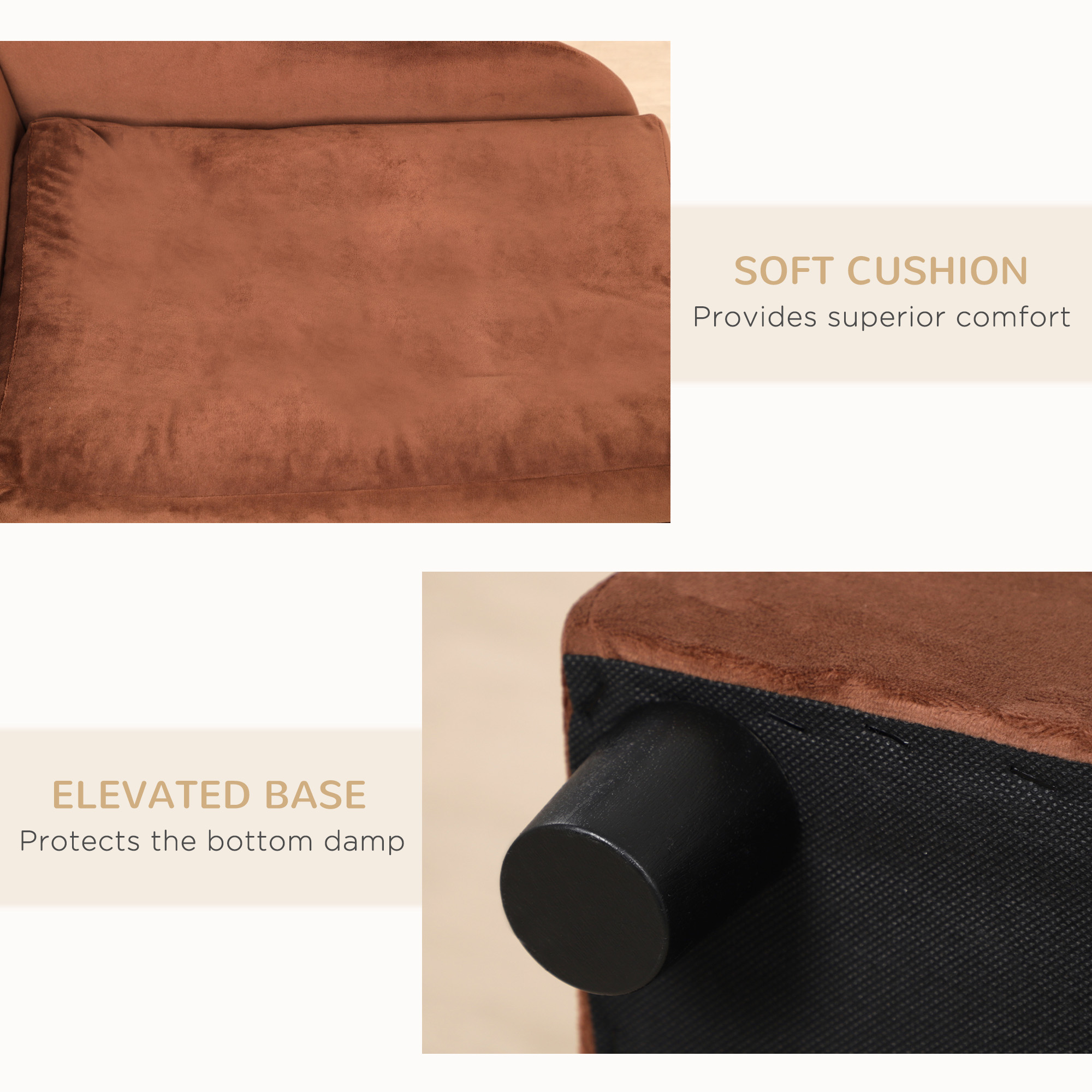 Pet Sofa Bed Couch with Storage, Pet Sofa for Cats and Small Dogs, Brown — image 4