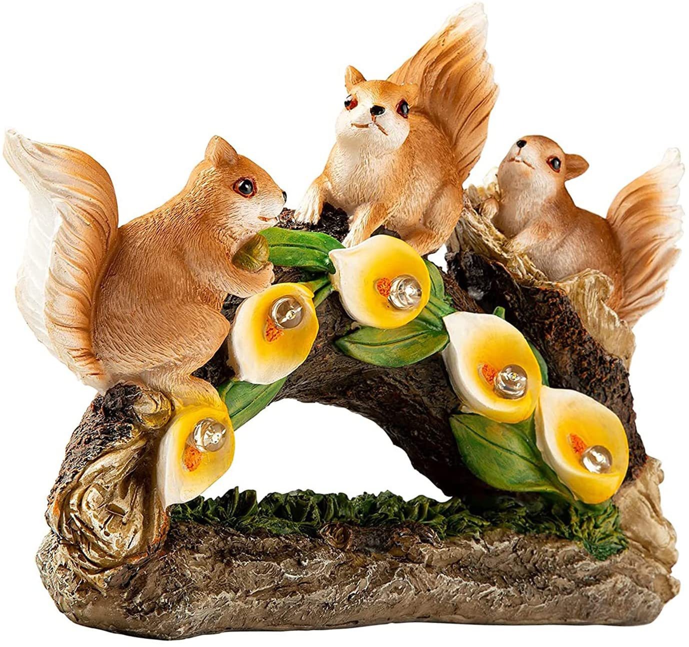 Outdoor solar resin statue decoration with three squirrels — image 1